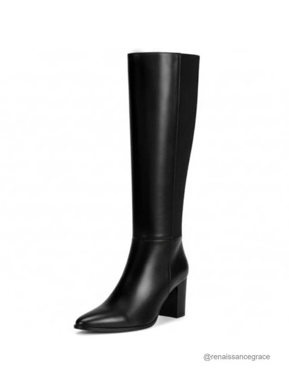 Knee High Boots for Women 3.35-Inch Chunky Block Heel Pointed Toe Faux Leather